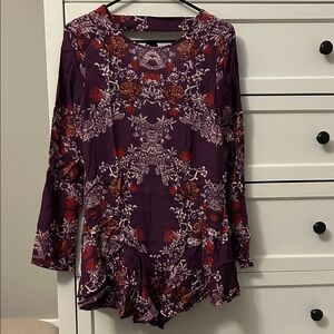 Free People Purple and Red Floral Blouse